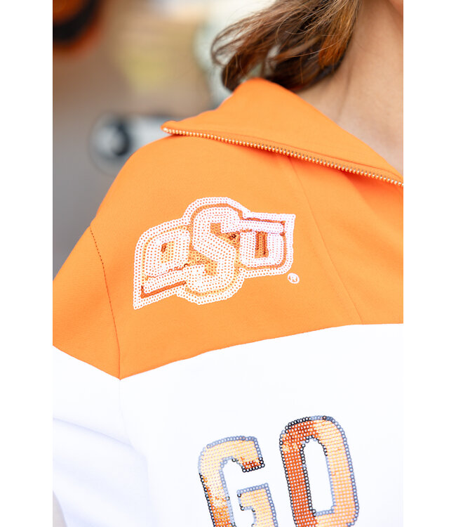 Chloe Licensed Ok State Quarter Zip Colorblock Sweatshirt