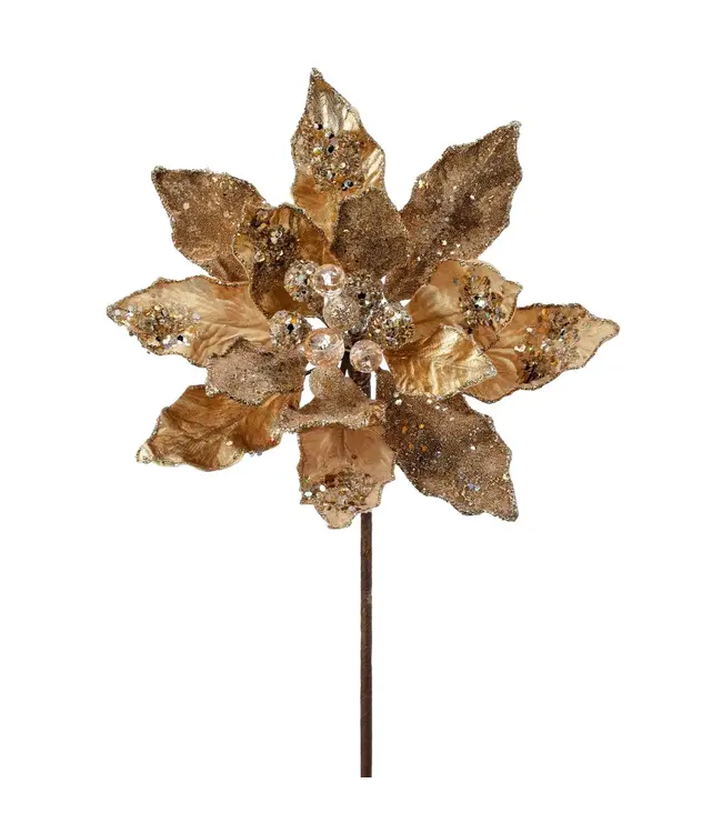 24" Iced with Jewel Encrusted Poinsettia Stem