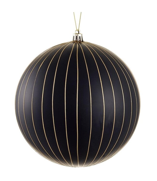 6" Plastic Ball Ornament Black Gold
