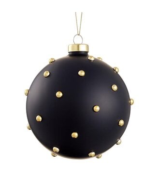 4.75" Beaded Glass Ball Ornament Black Gold
