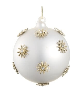 4" Diamond Glass Ball Ornament Pearl