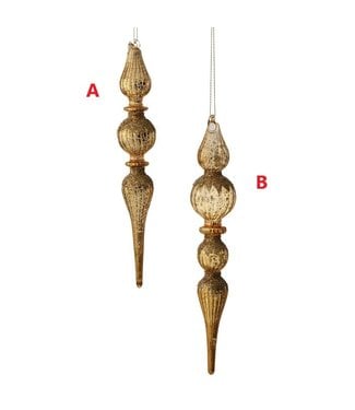 11" Mercury Glass with Glitter Finial Ornament