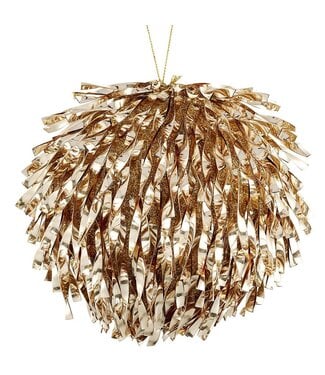 6" Glittered Tinsel Ball Ornament Gold