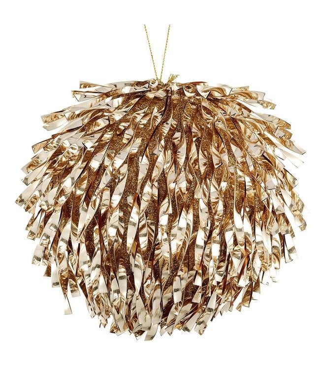 6" Glittered Tinsel Ball Ornament Gold