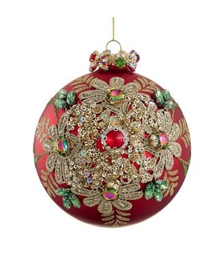 4.5" Diamond Glass Ball Ornament Red Gold