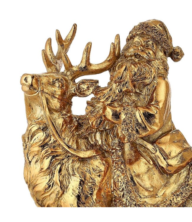 12" Resin Santa With Deer Table Piece