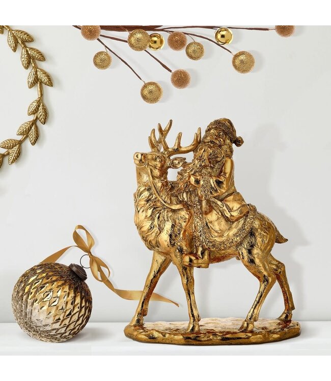 12" Resin Santa With Deer Table Piece