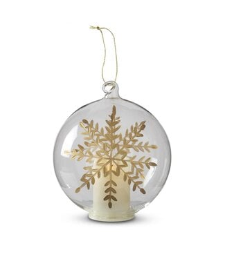 4.75 Inch LED Clear Glass Gold Gilded Etched Snowf