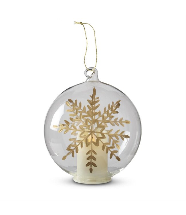 4.75 Inch LED Clear Glass Gold Gilded Etched Snowf