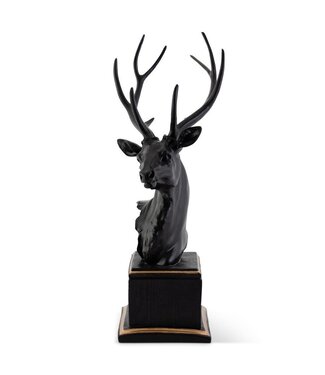 24 Inch Black with Gold Resin Deer Bust on Square Base