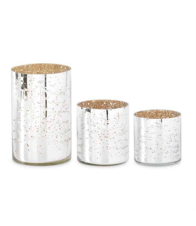 Silver Mercury Glass Candleholders w/Christmas Tree - Sold Individually