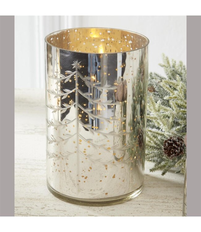 Silver Mercury Glass Candleholders w/Christmas Tree - Sold Individually
