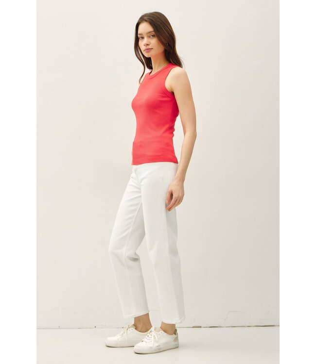 Maddison Basic Cotton Garment Dyed Round Neck Tank Top