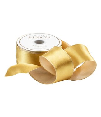 Satin Ivory & Gold Reversible Wired Ribbon - 6 Yard Spool