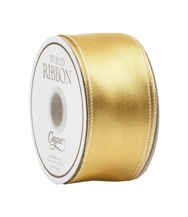 Satin Ivory & Gold Reversible Wired Ribbon - 6 Yard Spool