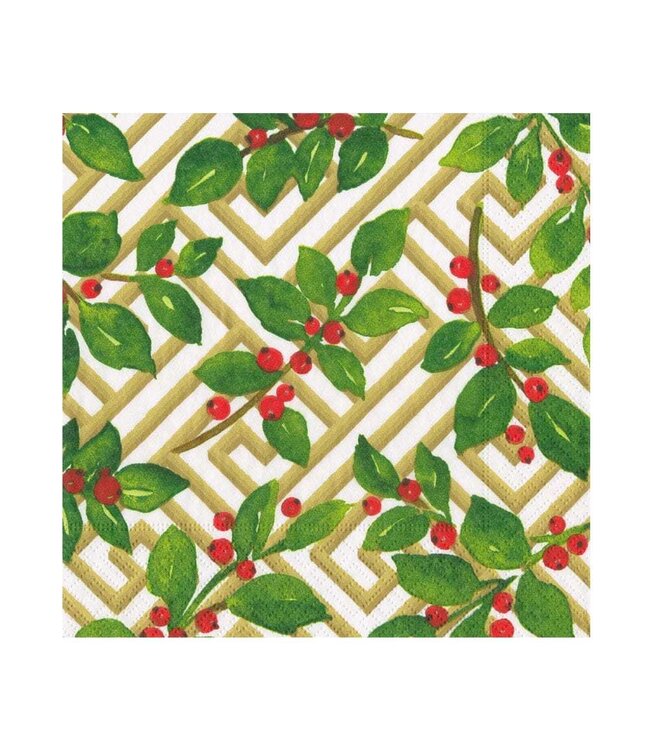 Holly And Fretwork White Luncheon Napkins