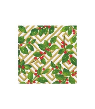 Holly and Fretwork White Cocktail Napkins