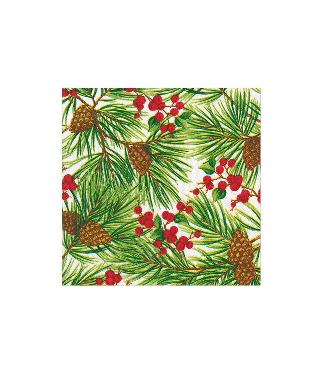 Evergreen and Berries White Cocktail Napkins