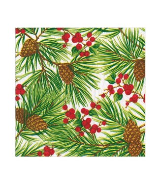 Evergreen And Berries White Luncheon Napkins