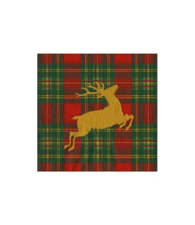 Reindeer Tartan Red Cocktail Napkins