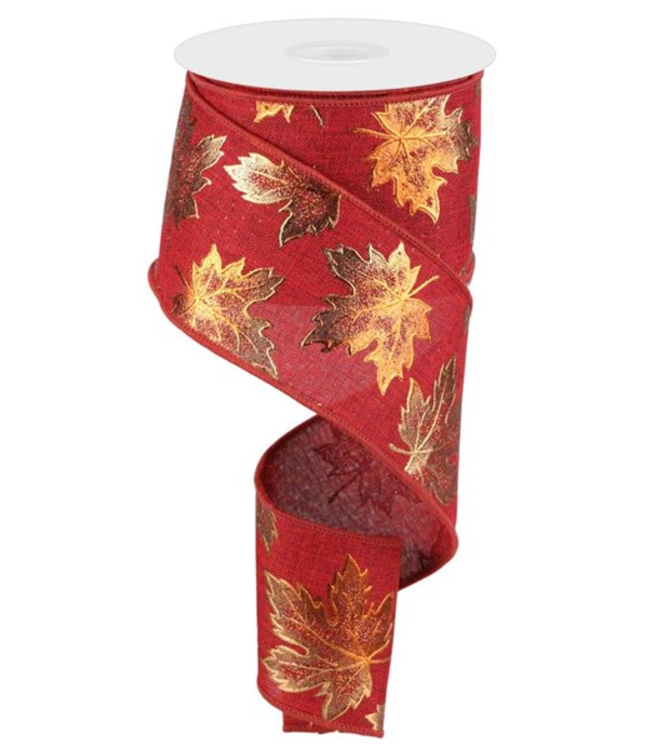 2.5"X10yd Foil Maple Leaf On Royal Ribbon