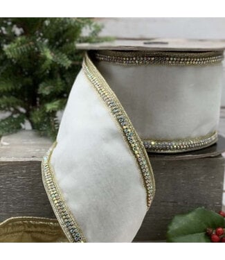 4" x 5yds Velvet Iris Crystal Side Trim - Winter White
