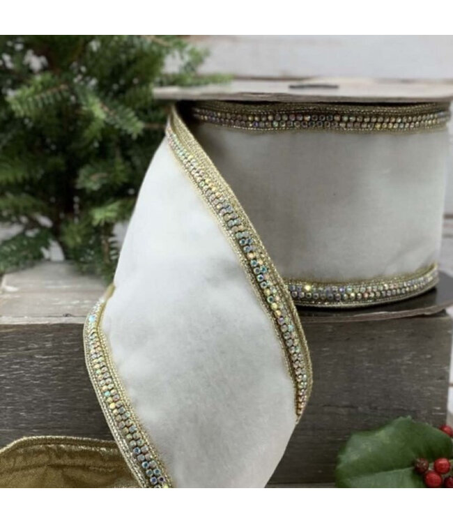 4" x 5yds Velvet Iris Crystal Side Trim - Winter White