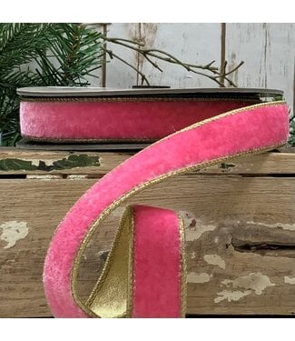 1" X 10yds VP Lush Velvet Gold Back  - Pink Lemonade