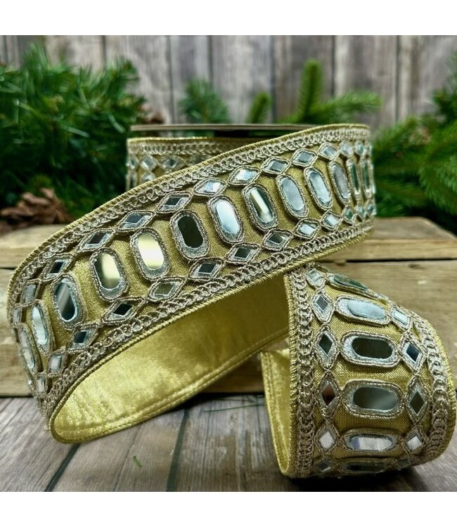 2.25” X 5yds Metallic Dupion Art Deco Mirror, Gold