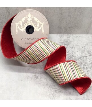 2.5" X 10yds Dupion Glitter Stripe Archer Plaid, Red Green White
