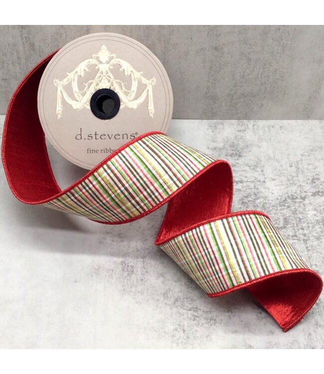 2.5" X 10yds Dupion Glitter Stripe Archer Plaid, Red Green White
