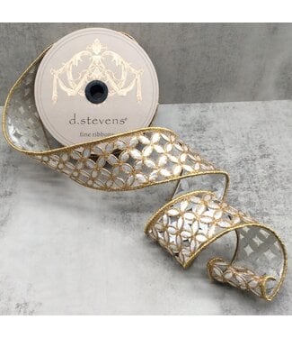 2.5" x 10yds Metallic Floral, Silver Gold