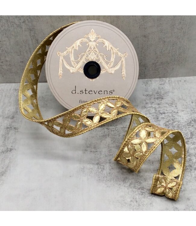 1.5" x 10yds Metallic Floral, Gold