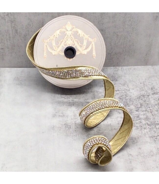 1" x 5yds Metallic Dupion Duchess Red Jewel Center