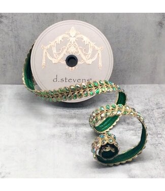 1" x 5yds Jewel Aurora Borealis Honey Locust Leaves, Green