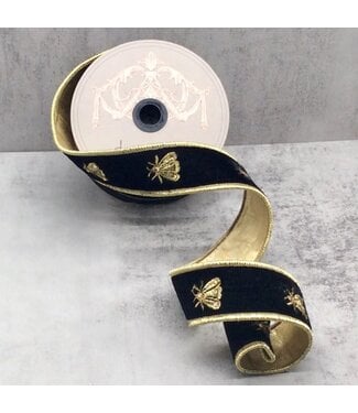 1.5" x 5yds Velvet Gold Embroidery Bee, Black