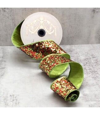 2.5" x 10yds Cirque Glitter, Red Lime Green