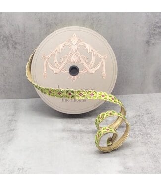 1" x 10yds Metallic Dupion Lime Jewel Trim Pink Glitter, Gold