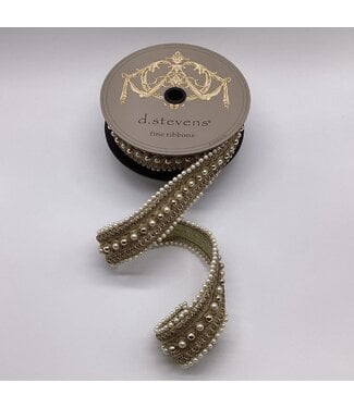 1.75"x 5yds Metallic Jewel Pearl Poiret Trim, Gold