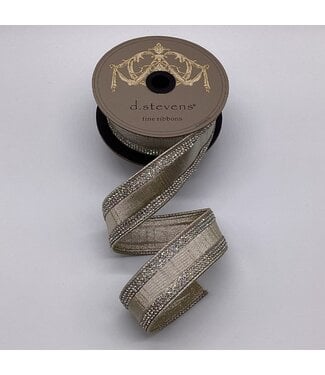 1.5" x 5yds Metallic Dupion Clear Crystal Jewel Stripe, Platinum