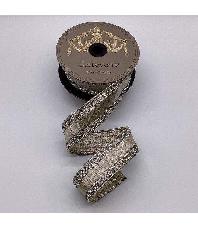 1.5" x 5yds Metallic Dupion Clear Crystal Jewel Stripe, Platinum