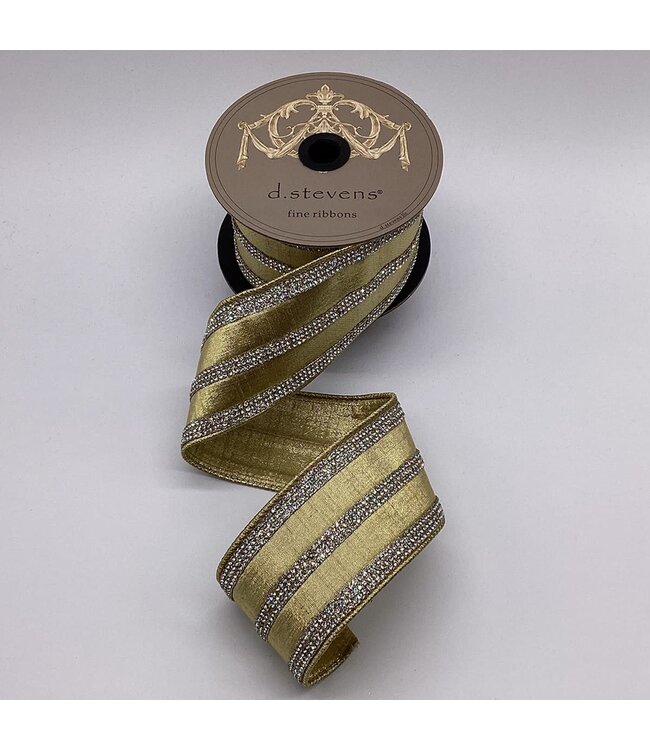 2.5" x 5yds Metallic Dupion Clear Crystal Jewel Stripe, Gold