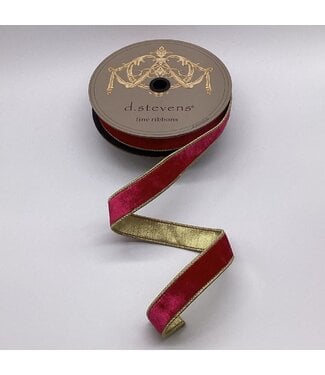 1" x 10yds Lush Velvet Metallic Gold Back, Hot Pink