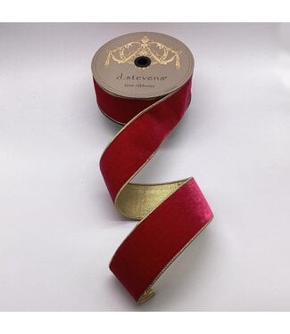 2.5" x 10yds Lush Velvet Metallic Gold Back, Hot Pink