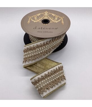 2.5" x 5yds Velvet Jewel Countess Trim Pearl Center, Winter White