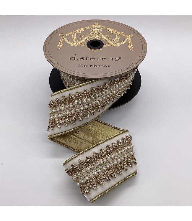 2.5" x 5yds Velvet Jewel Countess Trim Pearl Center, Winter White