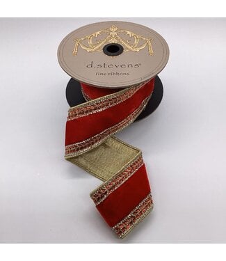 2.5" x 5yds Velvet Clear Crystal Jewel Side Trim, Red