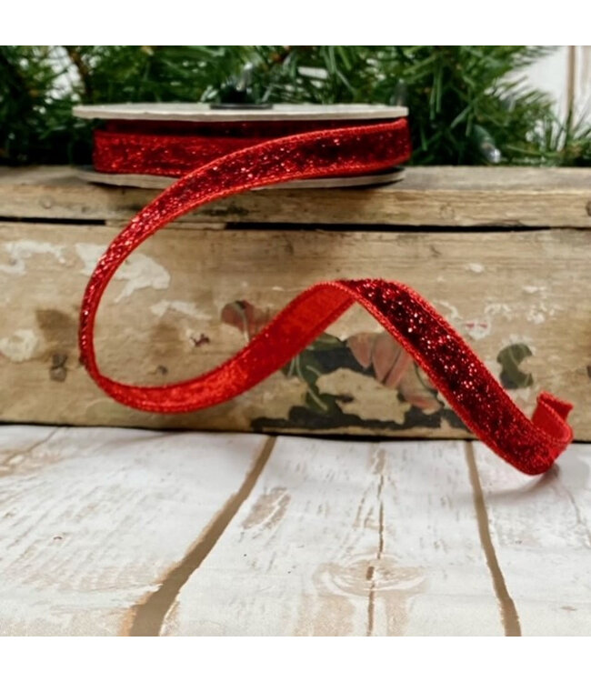 0.5" x 10yds Faux Metallic Velvet Lame Backing - Red