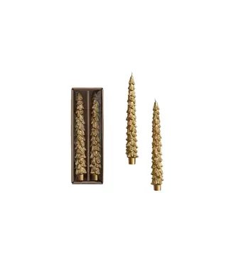 Unscented Tree Shaped Taper Candles Gold - Sold as Set