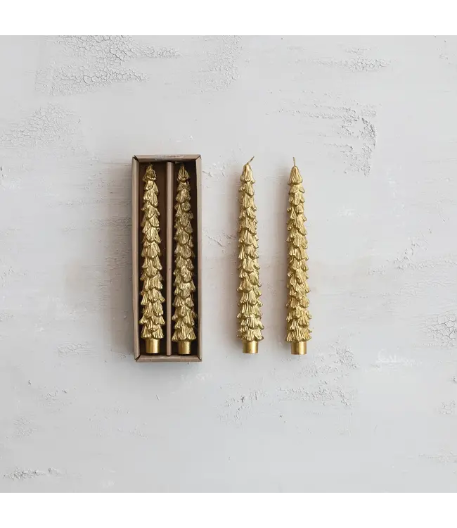 Unscented Tree Shaped Taper Candles Gold - Sold as Set